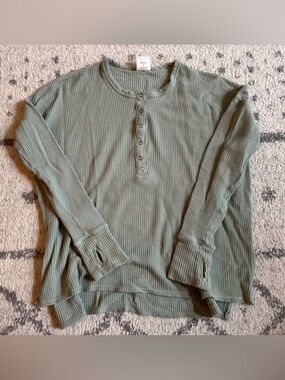 OFFLINE by Aerie WOW! Waffle Henley Long Sleeve, Sage Green - XS
